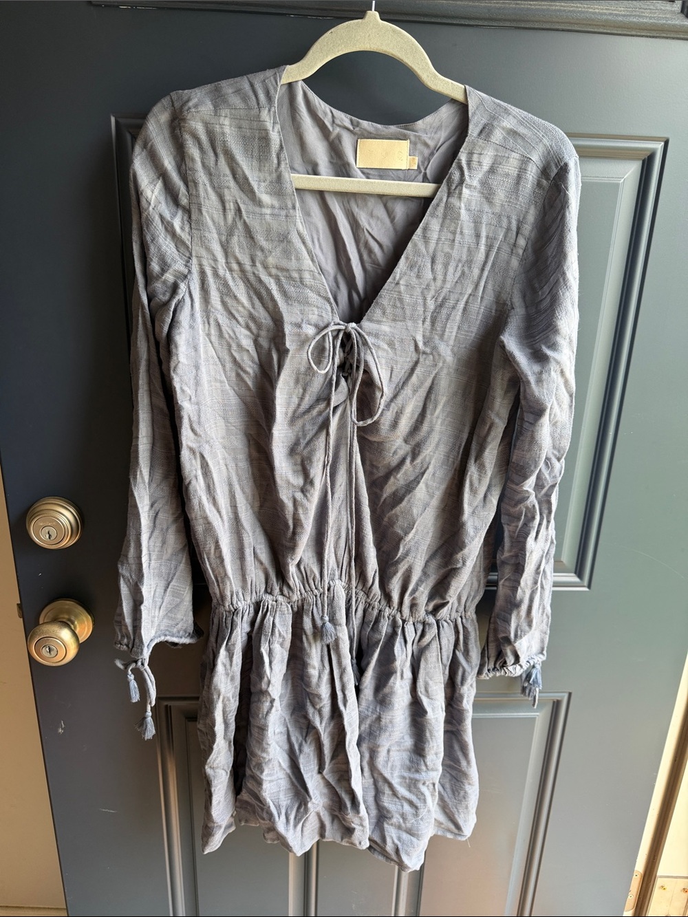 V-Neck Tie-Front Mini Dress in a Slate color